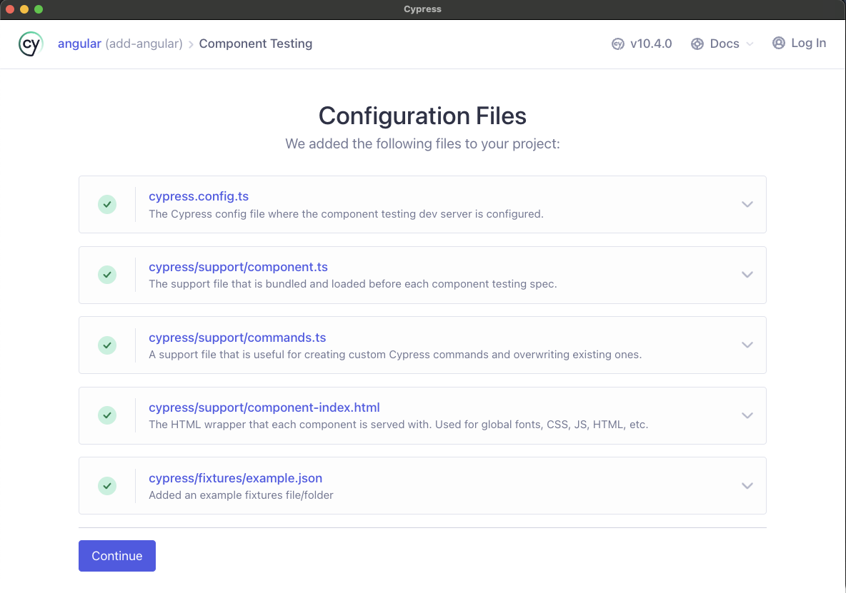 The Cypress launchpad will scaffold all of these files for you.